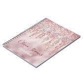 Chic roos blush Gold glitter druppelt monogram not Notitieboek (Linkerzijde)