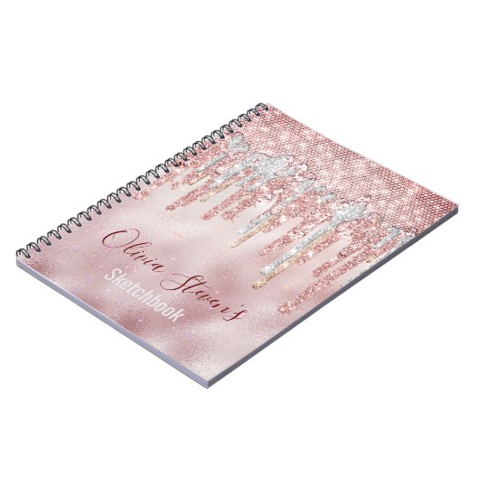Chic roos blush Gold glitter druppelt monogram not Notitieboek (Linkerzijde)