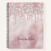 Chic roos blush gold glitter druppelt monogram notitieboek (Voorkant)