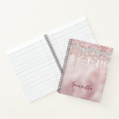 Chic roos blush gold glitter druppelt monogram notitieboek (Binnen)