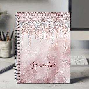 Chic roos blush gold glitter druppelt monogram notitieboek