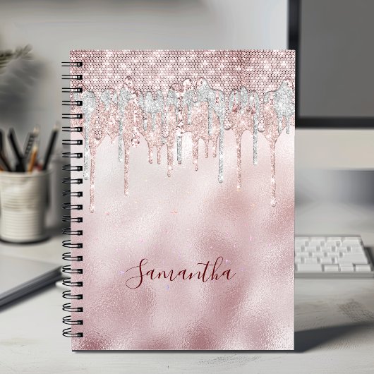 Chic roos blush gold glitter druppelt monogram notitieboek