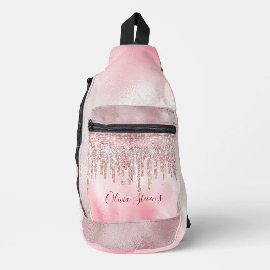 Chic roos blush gold glitter druppelt monogram sling bag (Voorkant)