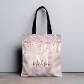 Chic roos blush gouden glitter dripping monogram tote bag