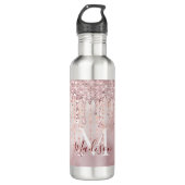 Chic roos blush gouden glitter dripping monogram waterfles  (Voorkant)