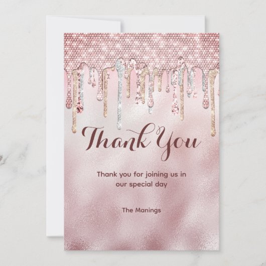 Chic roos blush gouden glitter druppels dank u kaart (Voorkant)