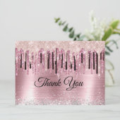 Chic roos blush holografisch monogram bedankkaart (Staand voorkant)