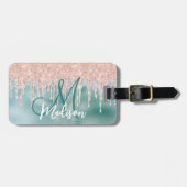 Chic roos blush mint dripping monogram bagagelabel (Voorkant horizontaal)