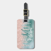 Chic roos blush mint dripping monogram bagagelabel (Voorkant verticaal)