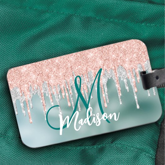Chic roos blush mint dripping monogram bagagelabel