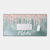 Chic roos blush mint dripping monogram bureaumat (Keyboard & Muis)
