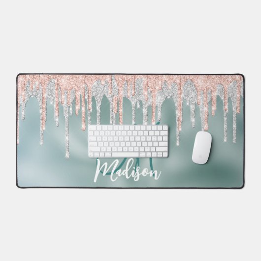 Chic roos blush mint dripping monogram bureaumat (Keyboard & Muis)