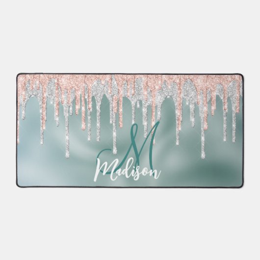 Chic roos blush mint dripping monogram bureaumat (Voorkant)