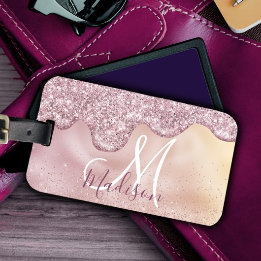 Chic roos blush ombre roze druppelmonogram bagagelabel