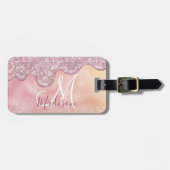 Chic roos blush ombre roze druppelmonogram bagagelabel (Voorkant horizontaal)