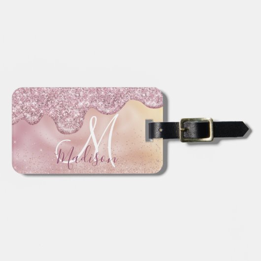 Chic roos blush ombre roze druppelmonogram bagagelabel (Voorkant horizontaal)