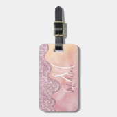 Chic roos blush ombre roze druppelmonogram bagagelabel (Voorkant verticaal)
