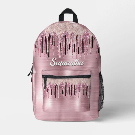 Chic roos blush roze druppelmonogram bedrukte rugzak (Voorkant)