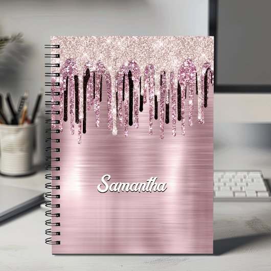 Chic roos blush roze druppelmonogram notitieboek
