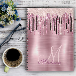 Chic roos blush roze druppelmonogram notitieboek