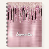 Chic roos blush roze druppelmonogram notitieboek (Voorkant)