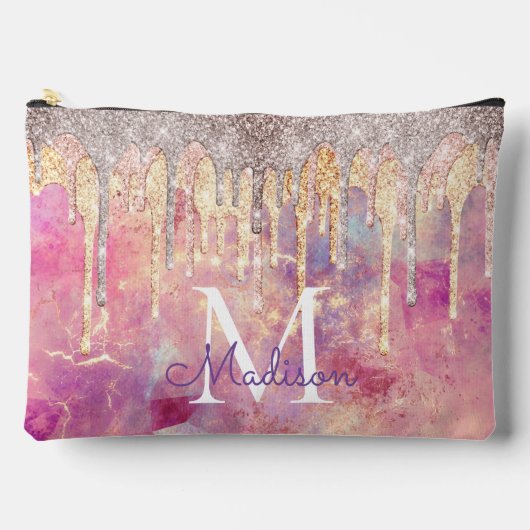 Chic roos blush roze glitter druppelt monogram etui (Voorkant)