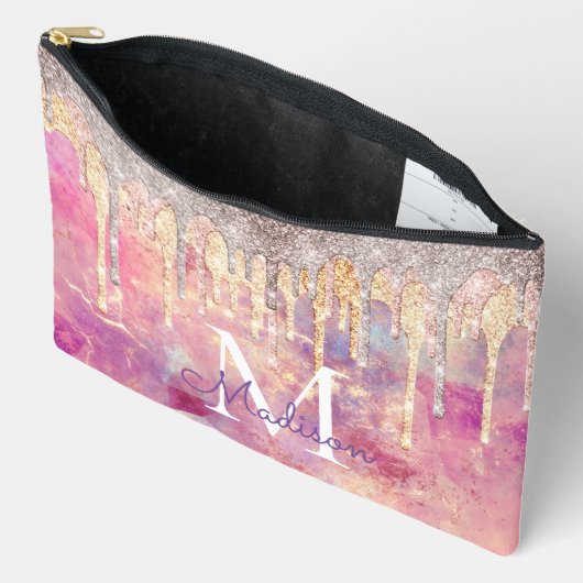 Chic roos blush roze glitter druppelt monogram etui (Open)