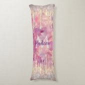 Chic roos blush roze glitter druppelt monogram lichaamskussen (Voorkant Verticaal)