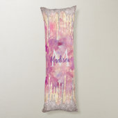 Chic roos blush roze glitter druppelt monogram lichaamskussen (Achterkant (Verticaal))