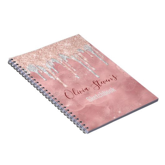 Chic roos blush Silver Daling Monogram notebo Notitieboek (Rechterzijde)