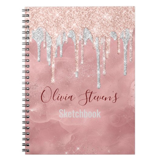 Chic roos blush Silver Daling Monogram notebo Notitieboek (Voorkant)