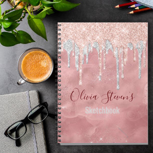 Chic roos blush Silver Daling Monogram notebo Notitieboek