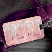 Chic roos blush Silver dripping monogram Bagagelabel