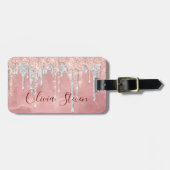Chic roos blush Silver dripping monogram Bagagelabel (Voorkant horizontaal)
