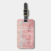 Chic roos blush Silver dripping monogram Bagagelabel (Voorkant verticaal)