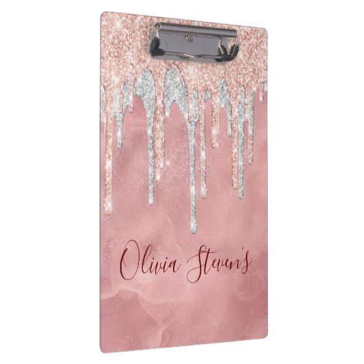 Chic roos blush Silver dripping monogram Klembord (Rechts)