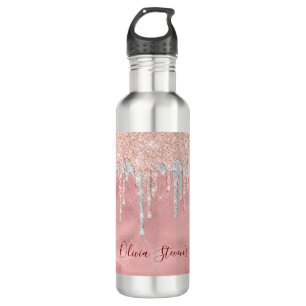 Chic roos blush Silver dripping monogram Waterfles