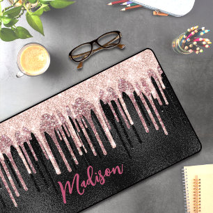 Chic roos blush zwart druppelmonogram bureaumat