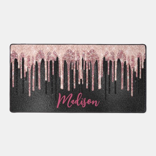 Chic roos blush zwart druppelmonogram bureaumat (Voorkant)