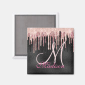 Chic roos blush zwart druppelmonogram magneet (Voorkant / Achterkant)