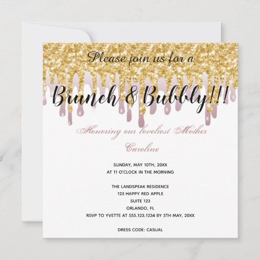 Chic Roos Dripping Gold voor moederdag Kaart (Voorkant)