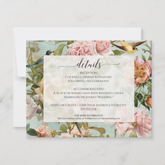 Chic Roos Floral Dusty Pink Blauw - Gegevens Kaart (Voorkant)