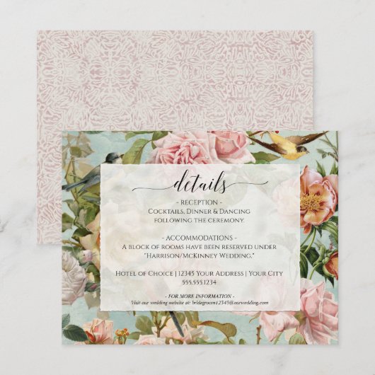  Chic Roos Floral Dusty Pink Blauw - Gegevens Kaart (Voorkant / Achterkant)