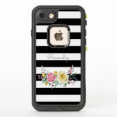 Chic Roos Floral Trendy Black Stripes and Name (Achterkant)