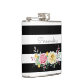 Chic Roos Floral Trendy Black Stripes and Name Heupfles (Rechts)