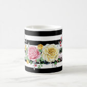 Chic Roos Floral Trendy Black Stripes and Name Koffiemok (Center)