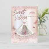 Chic Roos Glittery dress vlinder tiara Kaart (Staand voorkant)