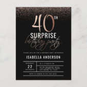 Chic Roos Gold 40e verrassingsverjaardagsfeestje Uitnodiging Briefkaart (Voorkant)