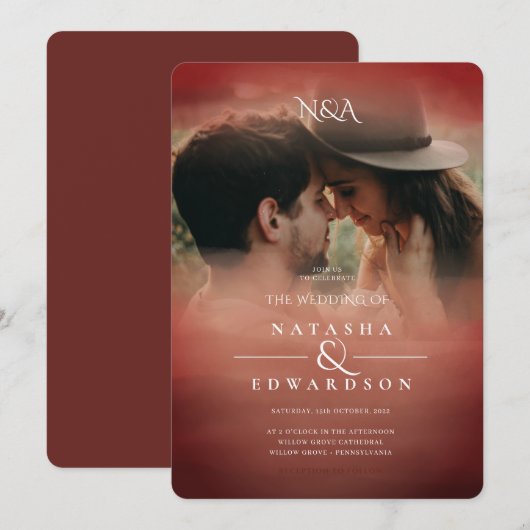 Chic Roos Gold Abstracte overlay foto bruiloft Kaart (Voorkant / Achterkant)