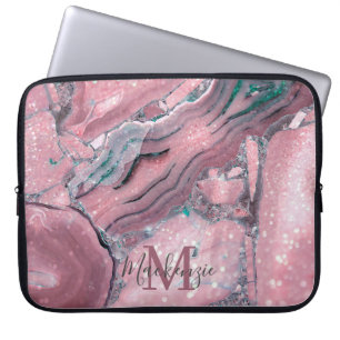 Chic Roos Gold Agate Geode Sparkle Monogram Laptop Sleeve